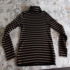 Lauren Ralph Lauren Metallic Stripe Ribbed Knit Turtleneck Sweater